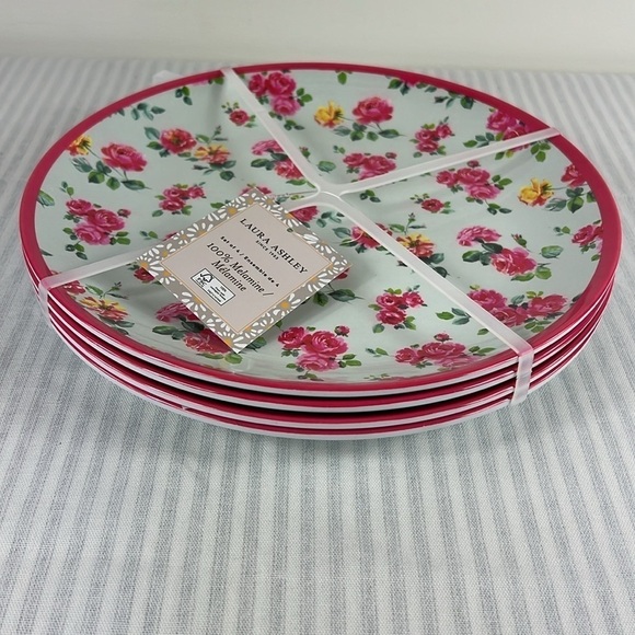 Laura Ashley Melamine Dinner Plates Floral Pink Light Green 11" Set of 4 NEW - Picture 4 of 5